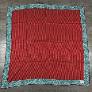 Alcott & Andrews Red White Stripe‎ Floral Border Silk Scarf Square